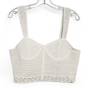 Steve Madden Apparel Lorena Top L Optic White Knit Cropped Sweetheart Bodice
